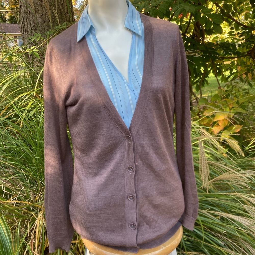 LOFT Brown lightweight cardigan V-neck button-up sweater szS